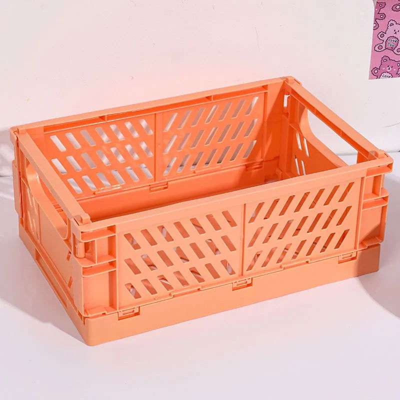 Folding Plastic Storage Box Collapsible Storage Container Desktop Cosmetic Storage Basket Home Office Organizer Box Storage Box - Slobuy
