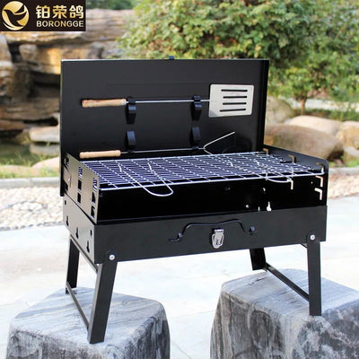 Folding Portable Barbecue Charcoal Grill Stainless Steel Small Mini BBQ Tool Kits for Outdoor Cooking Camping Picnics Beach - Slobuy