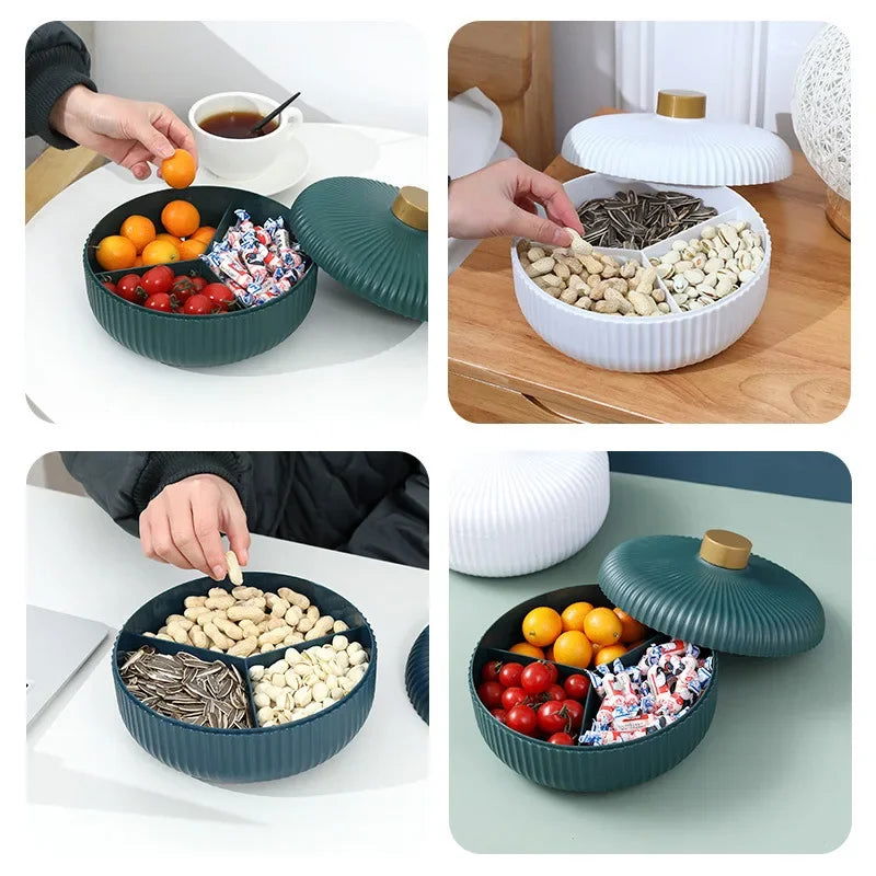Food Platter Food Storage Tray with Lid 4 Compartment Snack Dried Fruit Candy Nut Serving Plates Tray - Slobuy