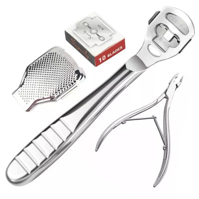 Foot Callus Shaver Heel Hard Skin Remover Hand Feet Pedicure Razor Tool Shavers Stainless Steel Handle 10 Blades Foot Care Tools - Slobuy