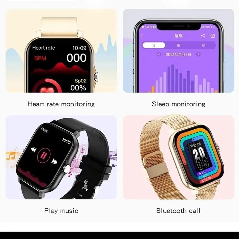 For Android OS IOS Phone Color Screen Full Touch Custom Dial Smart Watch Women Bluetooth Call SmartWatch Men 2024 New - Slobuy