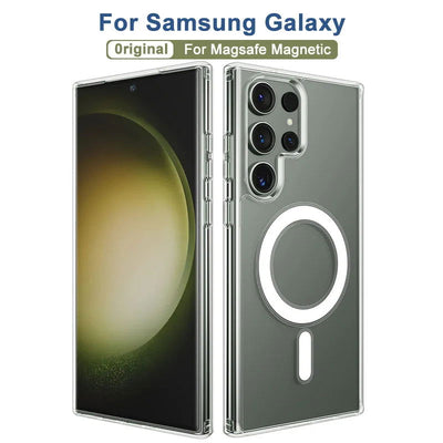 For Magsafe Shockproof Phone Case Luxury Magnetic Clear Cases For Samsung Galaxy S22 S23 Ultra Plus Fashion PC Cover Accessories - Slobuy