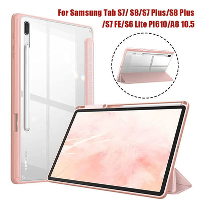 For Samsung Galaxy Tab S9 S8 S7 Plus FE 12.4 inch Case Transparent Back Tablet Cover For Tab S7 S8 11" 2020 Pencil Holder Cases - Slobuy