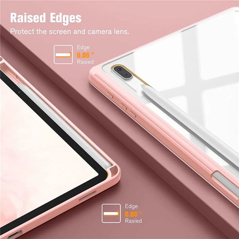 For Samsung Galaxy Tab S9 S8 S7 Plus FE 12.4 inch Case Transparent Back Tablet Cover For Tab S7 S8 11" 2020 Pencil Holder Cases - Slobuy