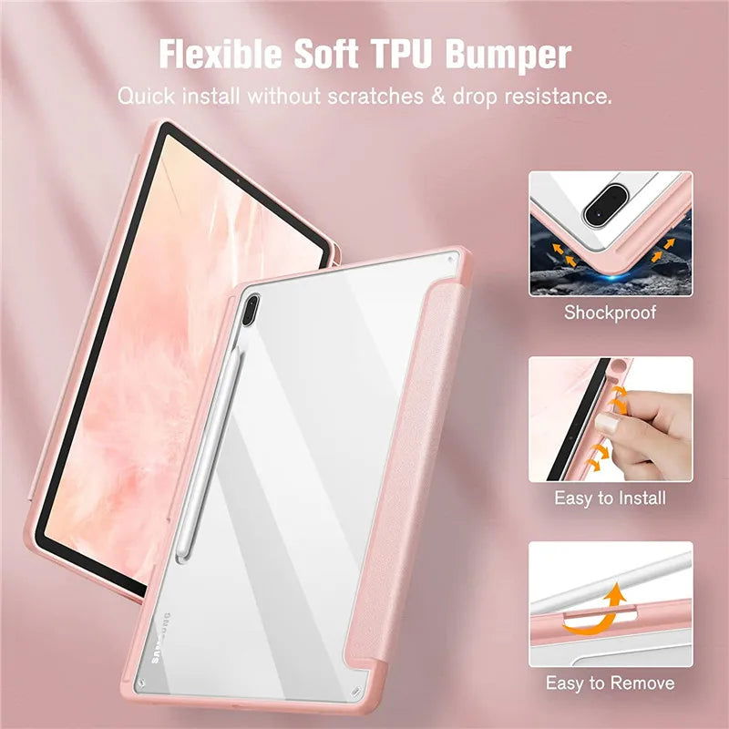 For Samsung Galaxy Tab S9 S8 S7 Plus FE 12.4 inch Case Transparent Back Tablet Cover For Tab S7 S8 11" 2020 Pencil Holder Cases - Slobuy