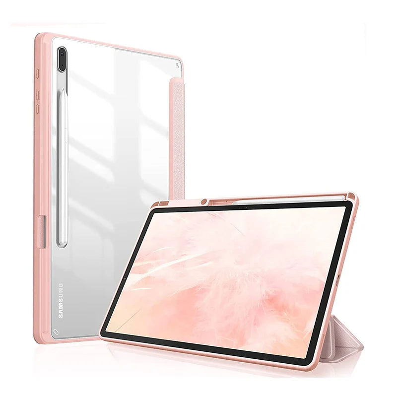 For Samsung Galaxy Tab S9 S8 S7 Plus FE 12.4 inch Case Transparent Back Tablet Cover For Tab S7 S8 11" 2020 Pencil Holder Cases - Slobuy