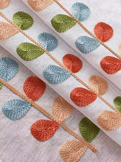 Four color branch Embroidered Semi Sheer Curtain Kitchen Tiers Half Window Sheer Curtains Rod Pocket Voile Drapes for Kitchen Ba - Slobuy
