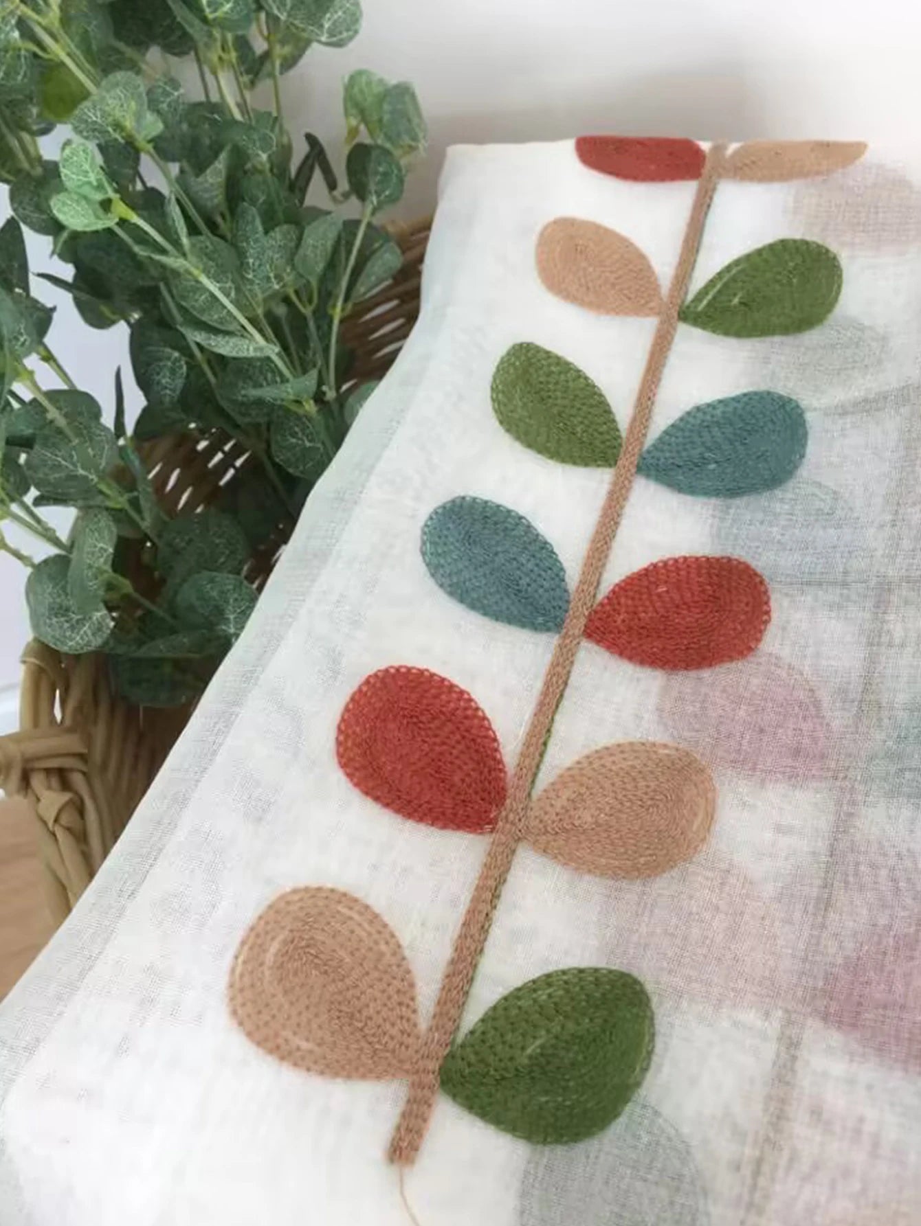 Four color branch Embroidered Semi Sheer Curtain Kitchen Tiers Half Window Sheer Curtains Rod Pocket Voile Drapes for Kitchen Ba - Slobuy