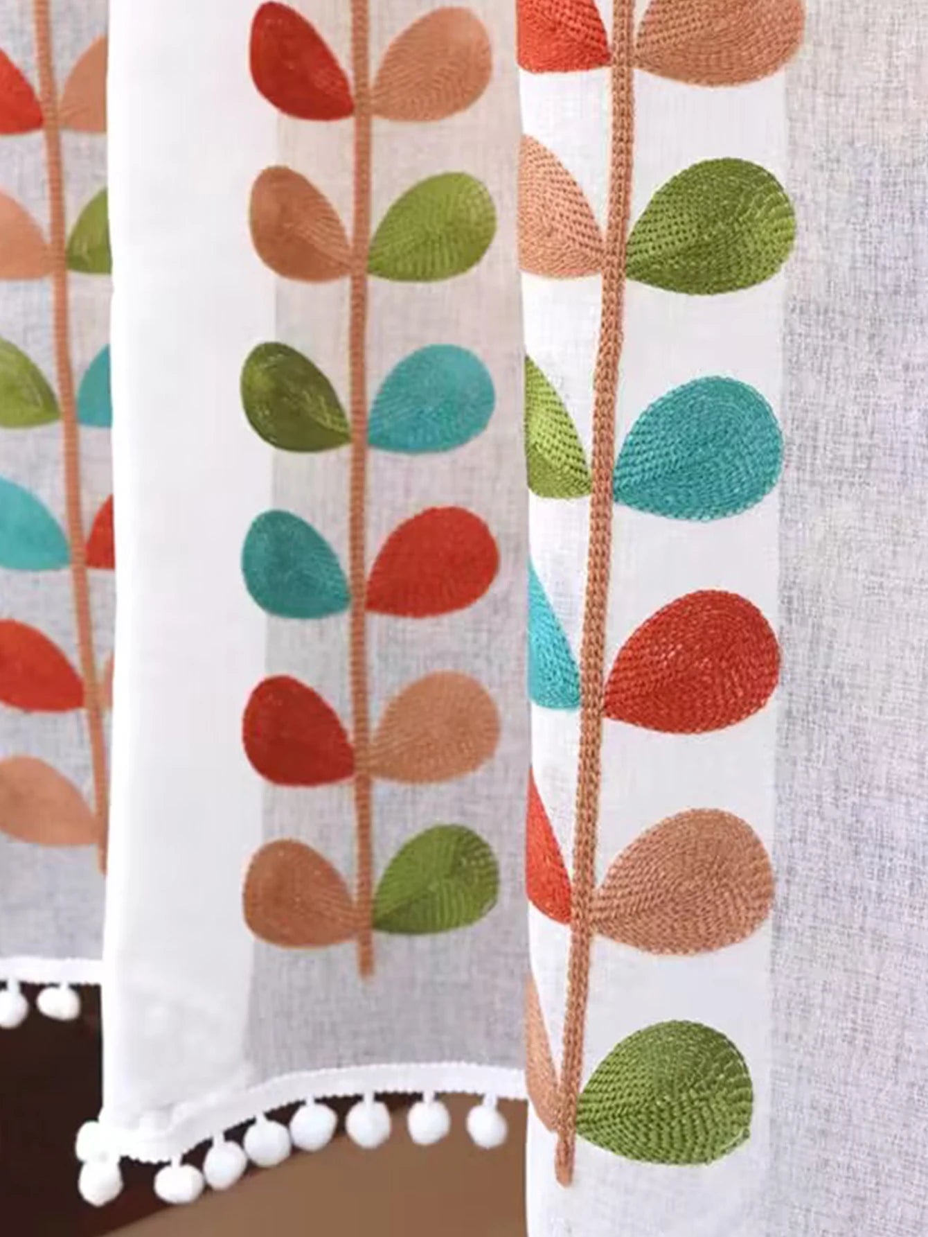 Four color branch Embroidered Semi Sheer Curtain Kitchen Tiers Half Window Sheer Curtains Rod Pocket Voile Drapes for Kitchen Ba - Slobuy