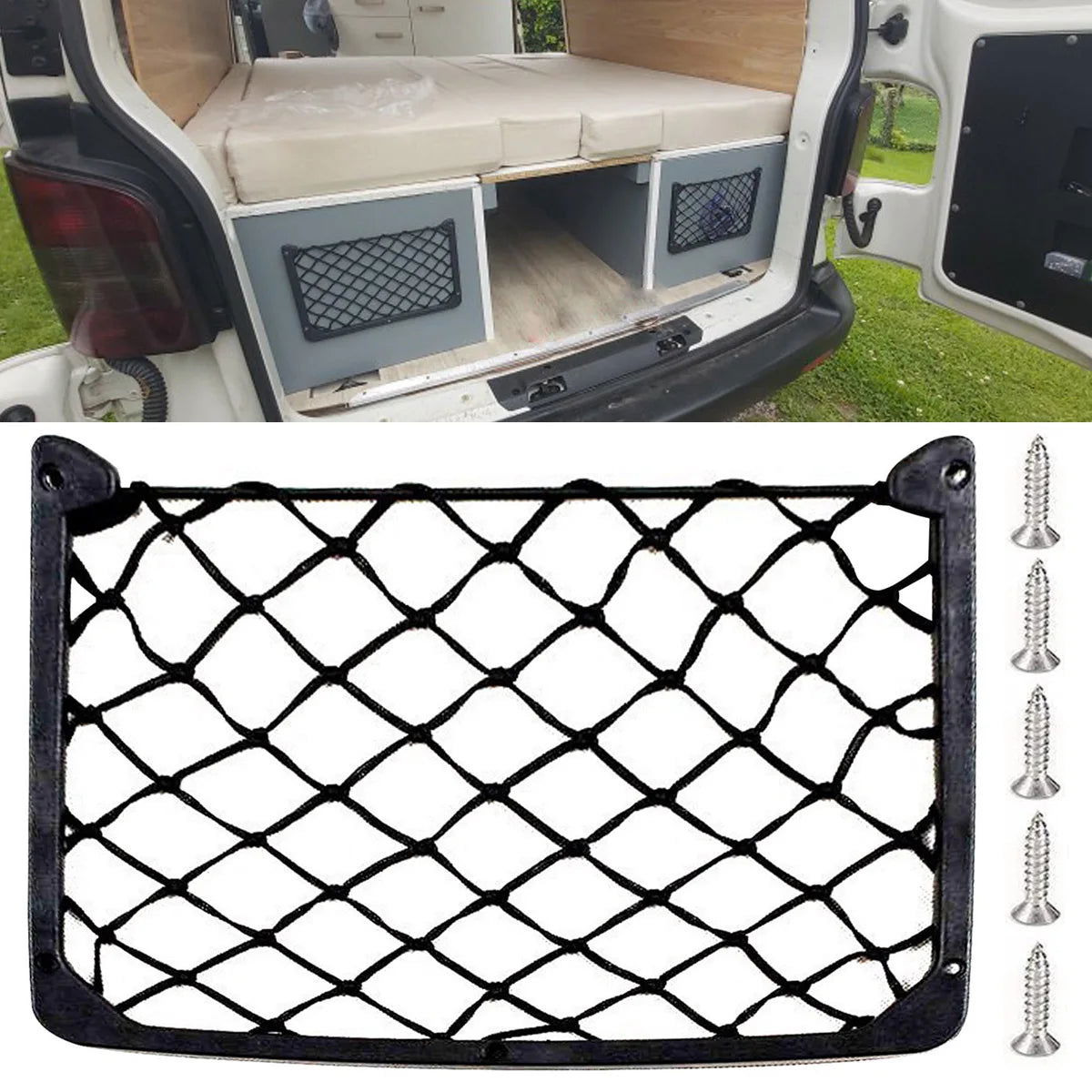 Framed Stretch Mesh Net Pocket Car Auto RV Trunk Motorhome Home Cargo Organization Storage For VW T5 T6 Fiat Ducato Ford Transit - Slobuy