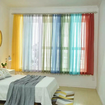 Free Customization Sheer Tulle Curtains Shading Heat Insulation Pure Color Rod Pocket for Bedroom Living Room Voile Window - Slobuy