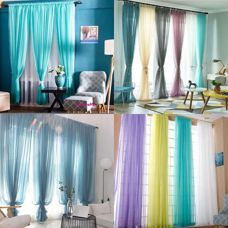 Free Customization Sheer Tulle Curtains Shading Heat Insulation Pure Color Rod Pocket for Bedroom Living Room Voile Window - Slobuy