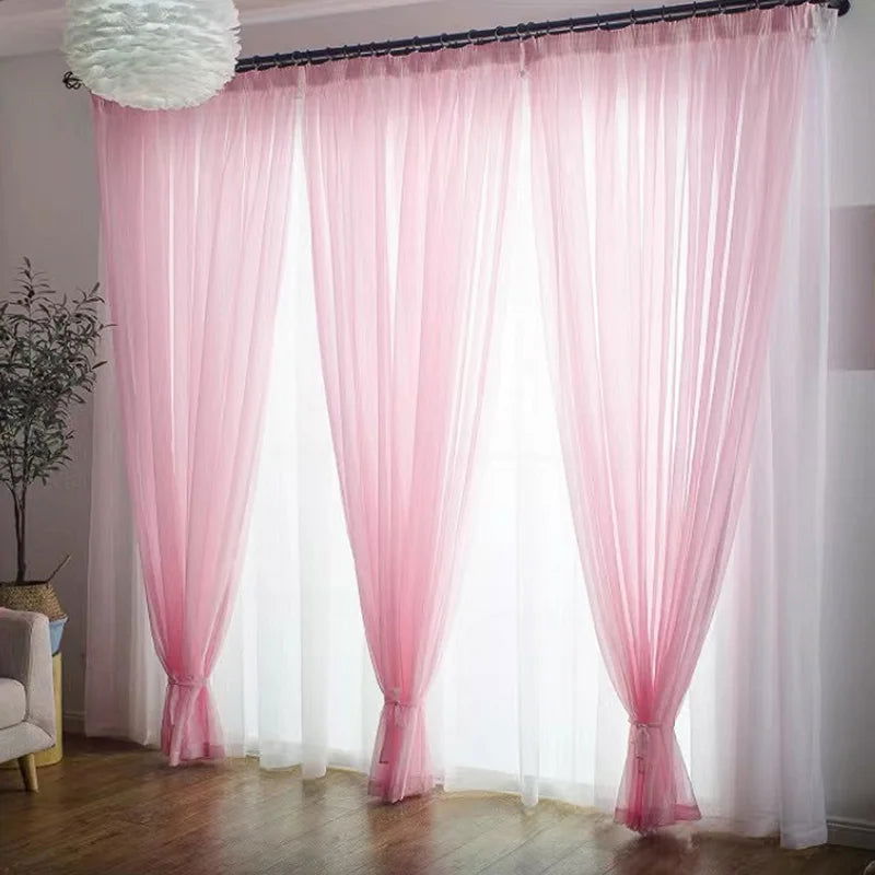 Free Customization Sheer Tulle Curtains Shading Heat Insulation Pure Color Rod Pocket for Bedroom Living Room Voile Window - Slobuy