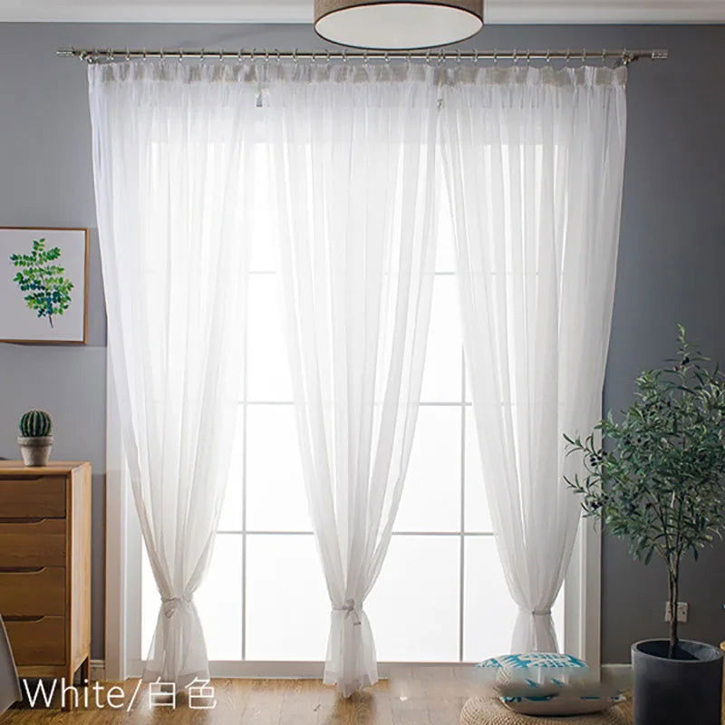 Free Customization Sheer Tulle Curtains Shading Heat Insulation Pure Color Rod Pocket for Bedroom Living Room Voile Window - Slobuy
