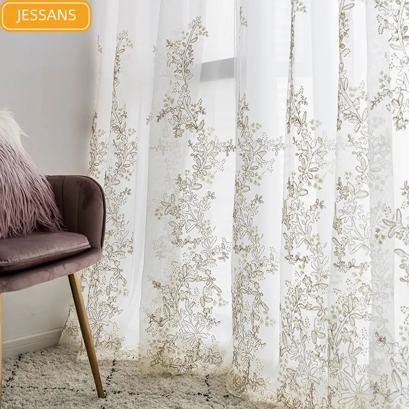 French Light Luxury Princess Embroidery Hollow Blank Gauze Lace Screen Curtains for Living Room Bedroom Bay Window Customization - Slobuy