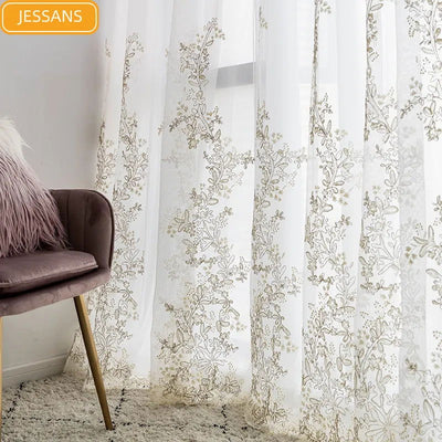 French Light Luxury Princess Embroidery Hollow Blank Gauze Lace Screen Curtains for Living Room Bedroom Bay Window Customization - Slobuy