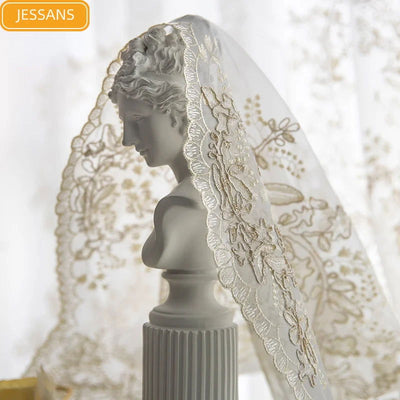 French Light Luxury Princess Embroidery Hollow Blank Gauze Lace Screen Curtains for Living Room Bedroom Bay Window Customization - Slobuy