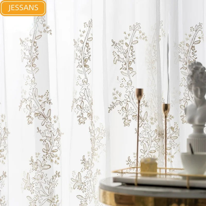 French Light Luxury Princess Embroidery Hollow Blank Gauze Lace Screen Curtains for Living Room Bedroom Bay Window Customization - Slobuy