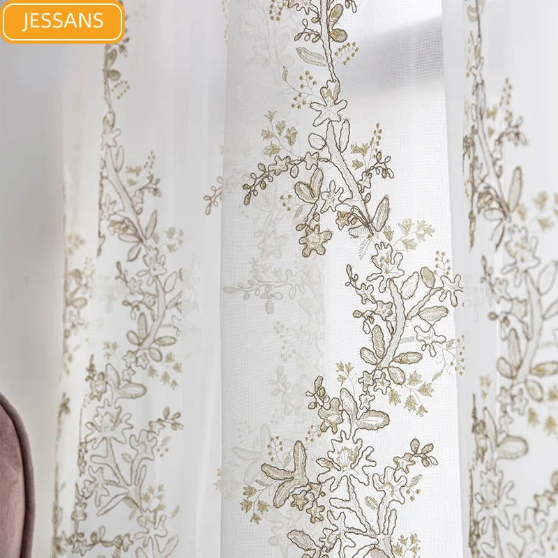 French Light Luxury Princess Embroidery Hollow Blank Gauze Lace Screen Curtains for Living Room Bedroom Bay Window Customization - Slobuy