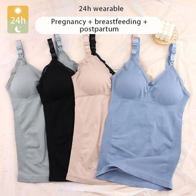 Front Open Buckle Summer Solid Sleeveless Nursing Clothes Women Pregnant Tank Top Maternity Clothing Breastfeeding Vest - Slobuy