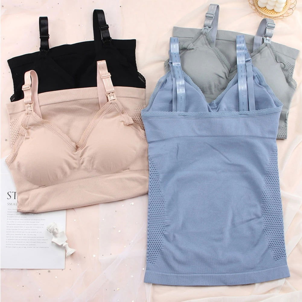 Front Open Buckle Summer Solid Sleeveless Nursing Clothes Women Pregnant Tank Top Maternity Clothing Breastfeeding Vest - Slobuy