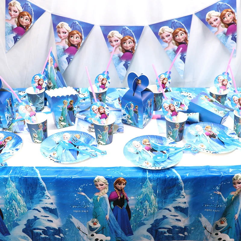 Frozen Anna Elsa Princess Birthday Party Decorations Kids Disposable Tableware Plates Cups Napkins Balloons Baby Shower Supplies - Slobuy
