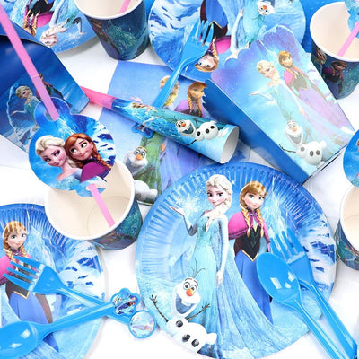 Frozen Anna Elsa Princess Birthday Party Decorations Kids Disposable Tableware Plates Cups Napkins Balloons Baby Shower Supplies - Slobuy