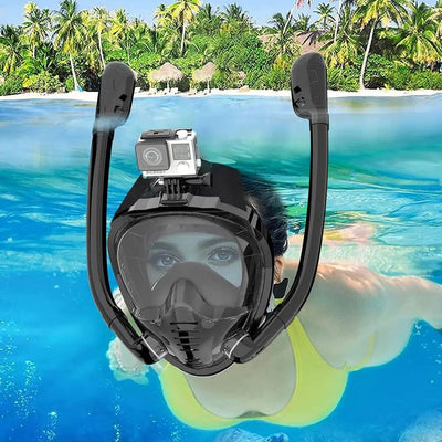 Full Face Snorkel Mask 180°Panoramic View Silicone Dry Top Snorkeling Diving Swimming Goggles With 2 Snorkels Anti-Fog Anti-Leak - Slobuy