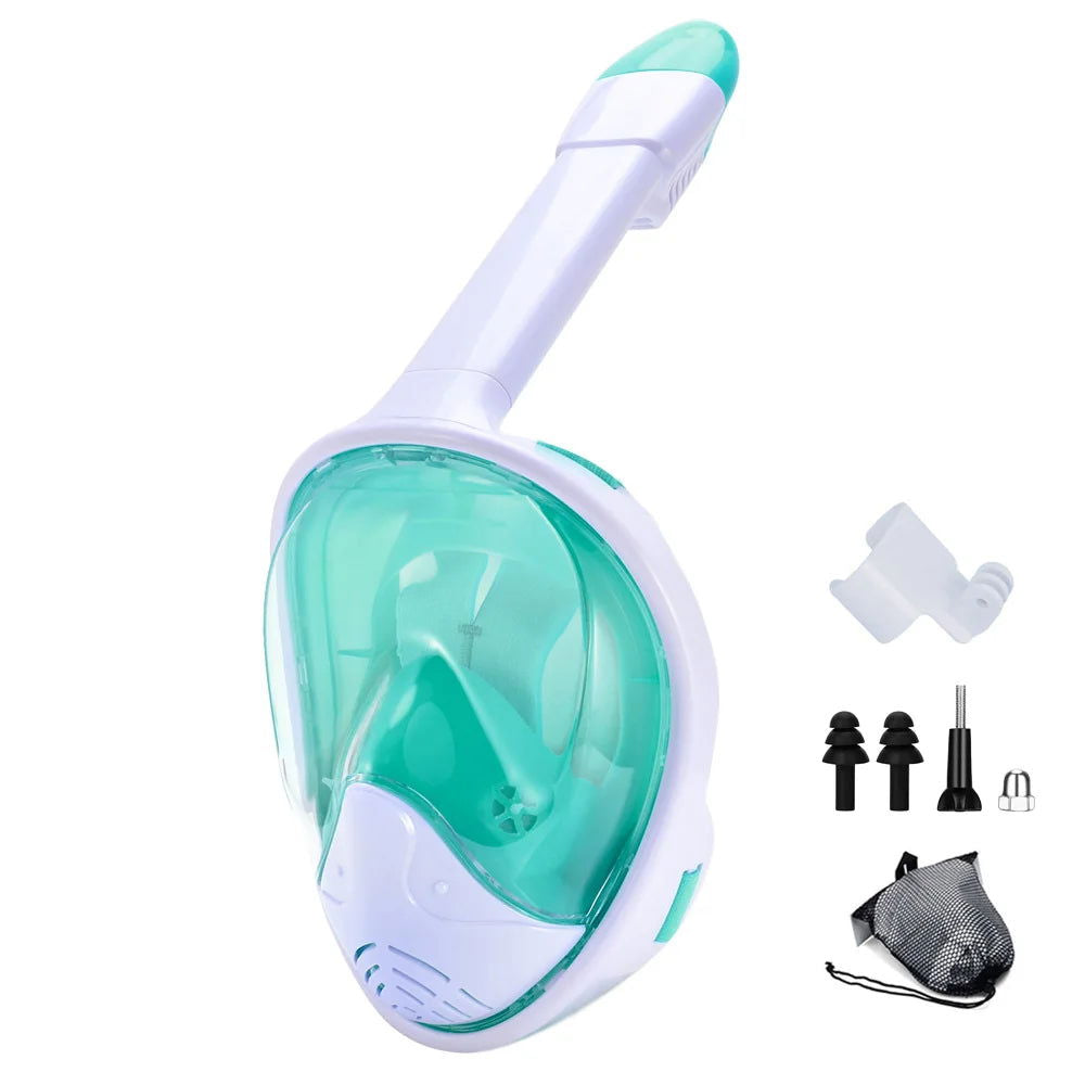 Full Face Snorkel Mask with Detachable Camera Mount,Snorkeling Swimming Diving Mask Wide View Anti-Fog Anti-Leak for Adult Kids - Slobuy