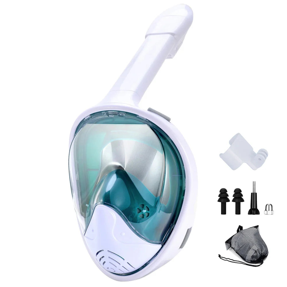 Full Face Snorkel Mask with Detachable Camera Mount,Snorkeling Swimming Diving Mask Wide View Anti-Fog Anti-Leak for Adult Kids - Slobuy