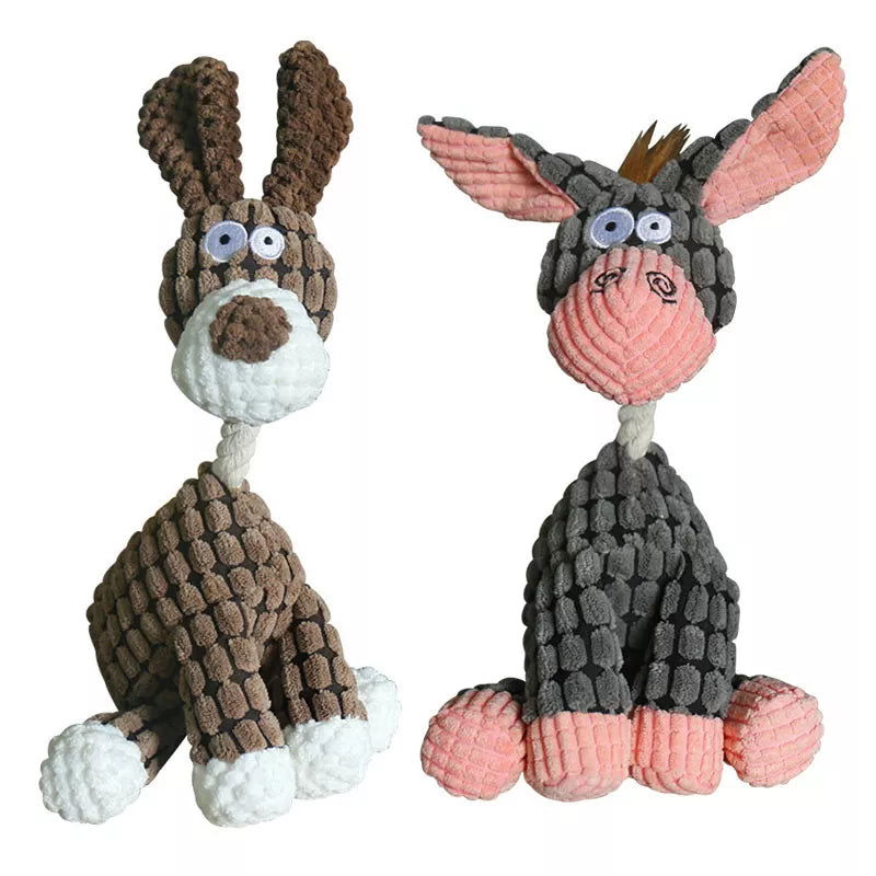 Fun Pet Toy Donkey Shape Corduroy Chew Toy For Dogs Puppy Squeaker Squeaky Plush Bone Molar Dog Toy Pet Training Dog Accessories - Slobuy