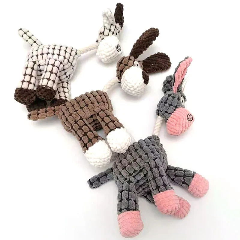 Fun Pet Toy Donkey Shape Corduroy Chew Toy For Dogs Puppy Squeaker Squeaky Plush Bone Molar Dog Toy Pet Training Dog Accessories - Slobuy