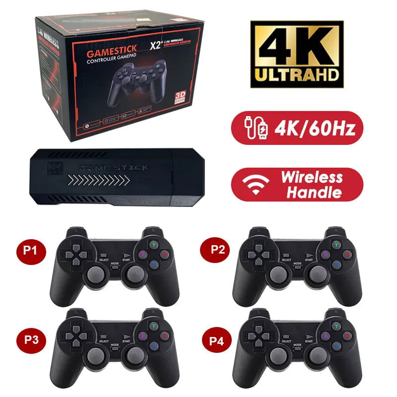 GD10 Plus Game Console 4K 3D X2 Plus Gaming HD Output TV Game play 2.4G Dual Handle Portable video Game Console For PS1 N64 - Slobuy