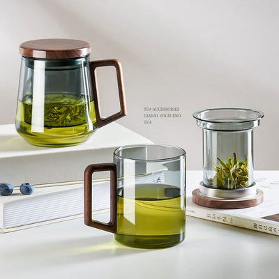GIANXI Glass Tea Cup With Wood Handle Chinese Heat Resistant Puer Filter Cups High Quality And Convenient Kung Fu Tea Cup Set - Slobuy