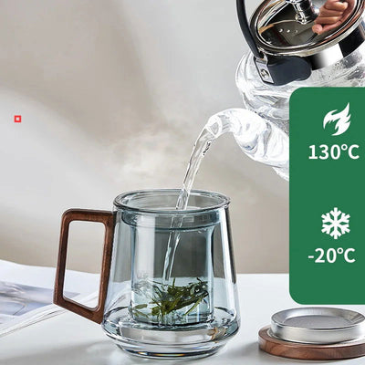 GIANXI Glass Tea Cup With Wood Handle Chinese Heat Resistant Puer Filter Cups High Quality And Convenient Kung Fu Tea Cup Set - Slobuy