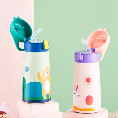 GIANXI Kids Stainless Steel Straw Thermos Mug With Case Cartoon Leak-Proof Vacuum Flask Children Thermal Water Bottle Thermocup - Slobuy