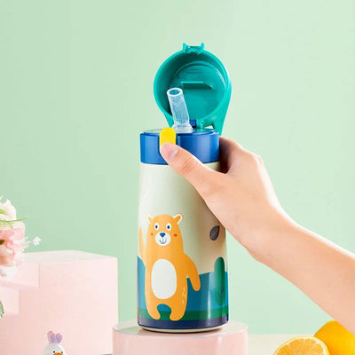 GIANXI Kids Stainless Steel Straw Thermos Mug With Case Cartoon Leak-Proof Vacuum Flask Children Thermal Water Bottle Thermocup - Slobuy