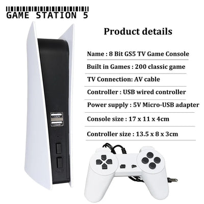 GS5 Game Console 8 Bit USB Wired Handheld Game Player 200 Classic Games Retro AV Output TV Gaming Console For Child - Slobuy