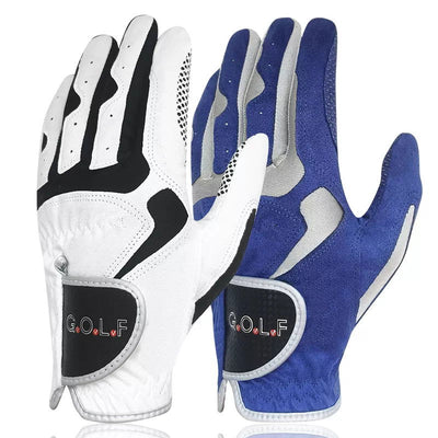 GVOVLVF Men's Golf Glove One Pc  2 Color Options Improved Grip System Cool Comfortable Blue White color left right hand NEW - Slobuy
