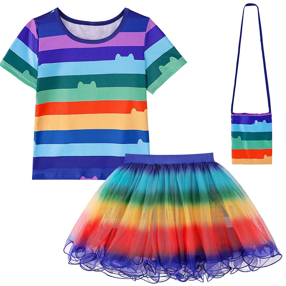 Gabby Dollhouse Cartoon Children Black And White Stripe T-Shirt+Skirt+Bag Sets Kids Carnival Gabby Cats Costume Party Outfits 8Y - Slobuy
