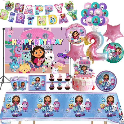Gabby Dollhouse Cats Birthday Decoration Balloon Disposable Tableware Cat Balloons Kids Gabby Doll House Figures Party Supplies - Slobuy