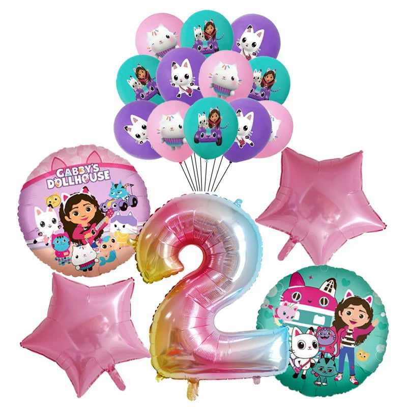 Gabby Dollhouse Cats Birthday Decoration Balloon Disposable Tableware Cat Balloons Kids Gabby Doll House Figures Party Supplies - Slobuy
