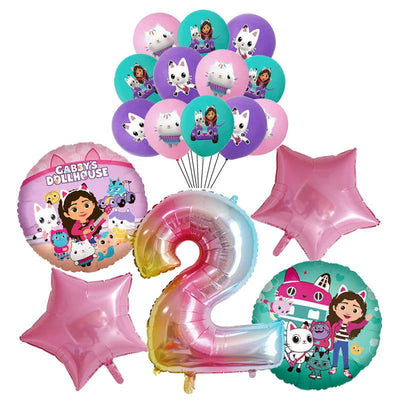 Gabby Dollhouse Cats Birthday Decoration Balloon Disposable Tableware Cat Balloons Kids Gabby Doll House Figures Party Supplies - Slobuy