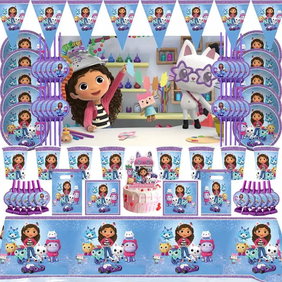 Gabby Dollhouse Cats Birthday Decoration Balloon Disposable Tableware Cat Balloons Kids Gabby Doll House Figures Party Supplies - Slobuy