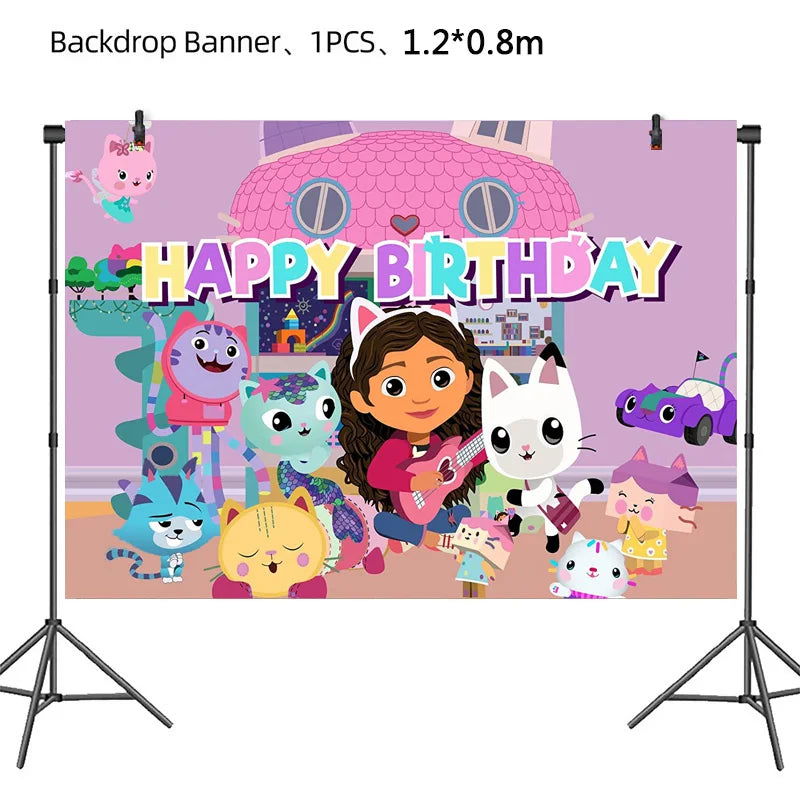 Gabby Dollhouse Cats Birthday Decoration Balloon Disposable Tableware Cat Balloons Kids Gabby Doll House Figures Party Supplies - Slobuy