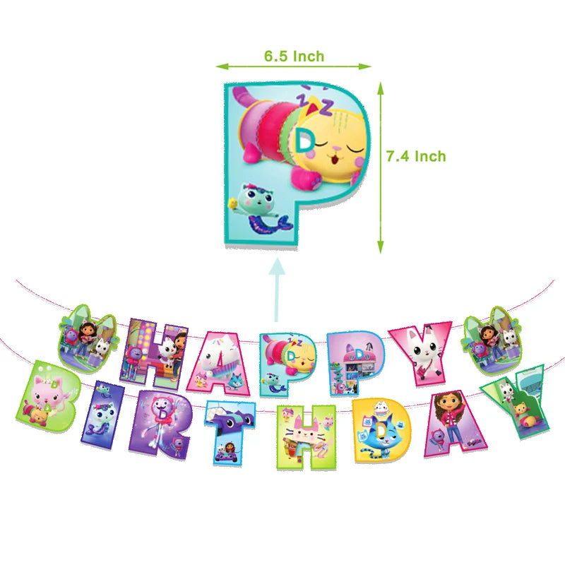 Gabby Dollhouse Cats Birthday Decoration Balloon Disposable Tableware Cat Balloons Kids Gabby Doll House Figures Party Supplies - Slobuy