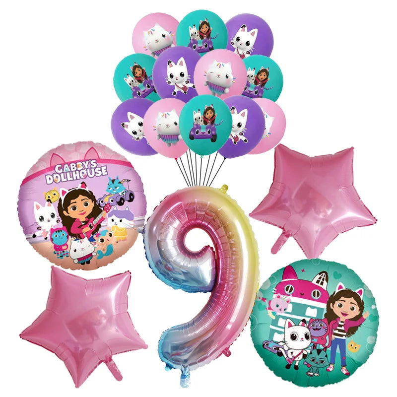 Gabby Dollhouse Cats Birthday Decoration Balloon Disposable Tableware Cat Balloons Kids Gabby Doll House Figures Party Supplies - Slobuy