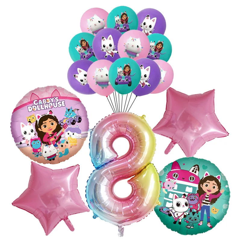 Gabby Dollhouse Cats Birthday Decoration Balloon Disposable Tableware Cat Balloons Kids Gabby Doll House Figures Party Supplies - Slobuy