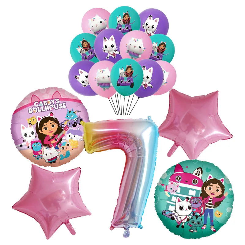 Gabby Dollhouse Cats Birthday Decoration Balloon Disposable Tableware Cat Balloons Kids Gabby Doll House Figures Party Supplies - Slobuy