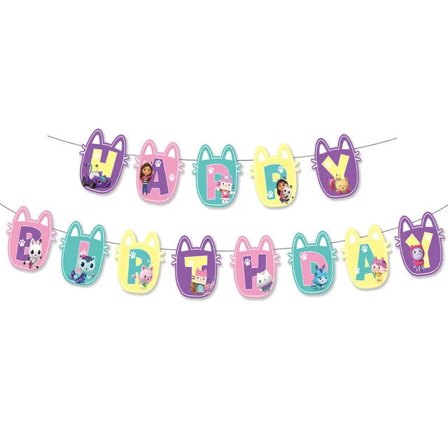 Gabby Dollhouse Cats Birthday Decoration Balloon Disposable Tableware Cat Balloons Kids Gabby Doll House Figures Party Supplies - Slobuy